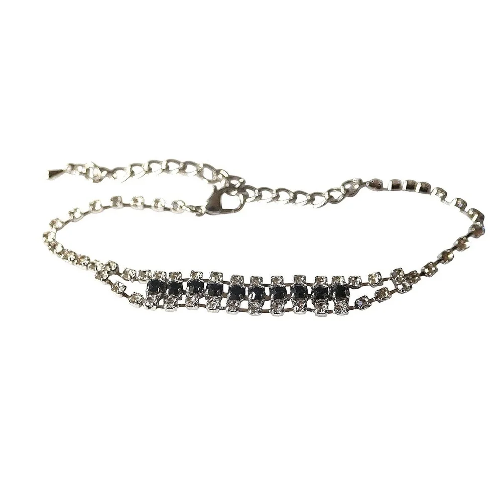Swarovski Crystal Bracelet Black Clear Silver Tone Adjustable NWT New Sparkly